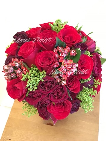 **RSGRS RE02** Red Rose Red Garden Rose Round Bridal Bouquet